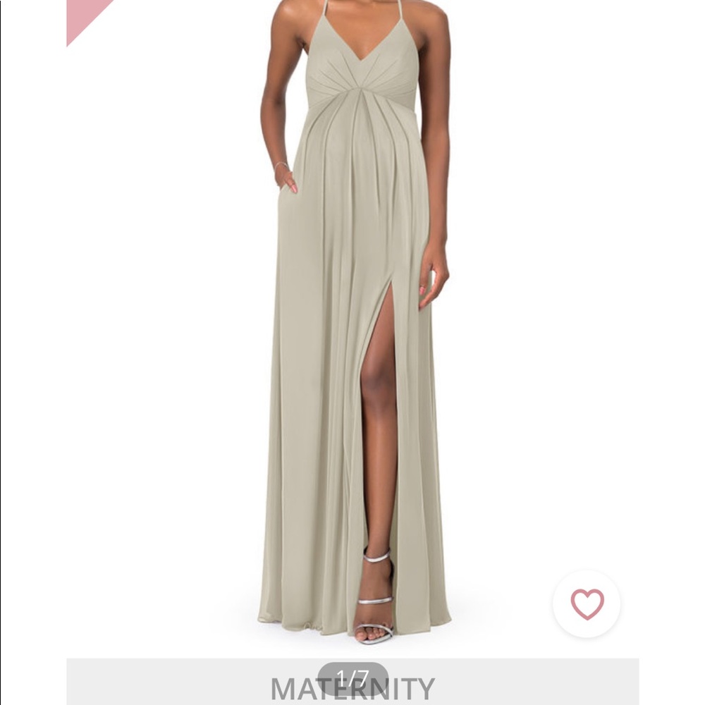 Azazzie maternity dress in taupe, maternity bridesmaid dress